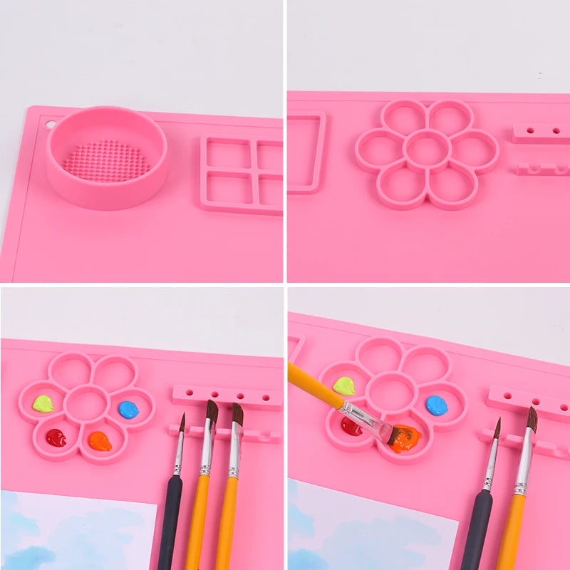 Silicone Art Mat with Brush Holder for Creative Kids