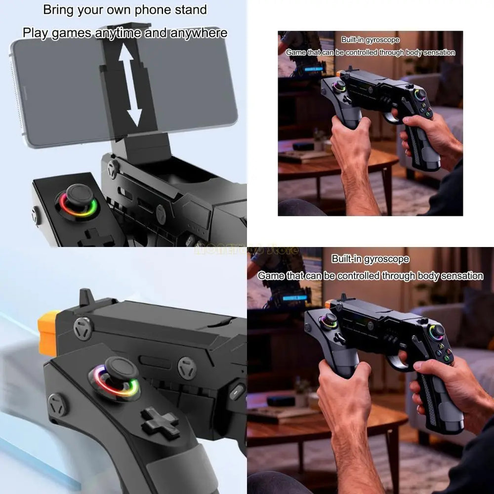 Mobile Gaming Gun Controller – Gyro Aim Bluetooth Grip – Side View | Toki Toy Box