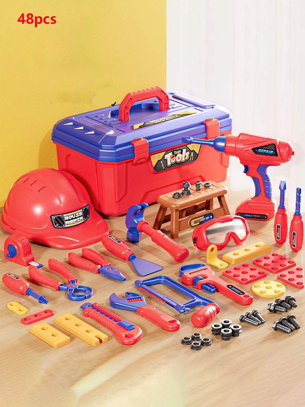 Kids Electric Drill Workbench – 46-48 Piece Tool Set