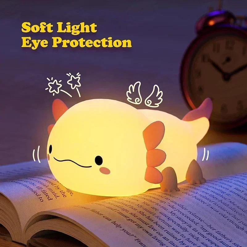 Squishy Glow Axo Buddy Night Light – Tap Control, USB – In Use | Toki Toy Box