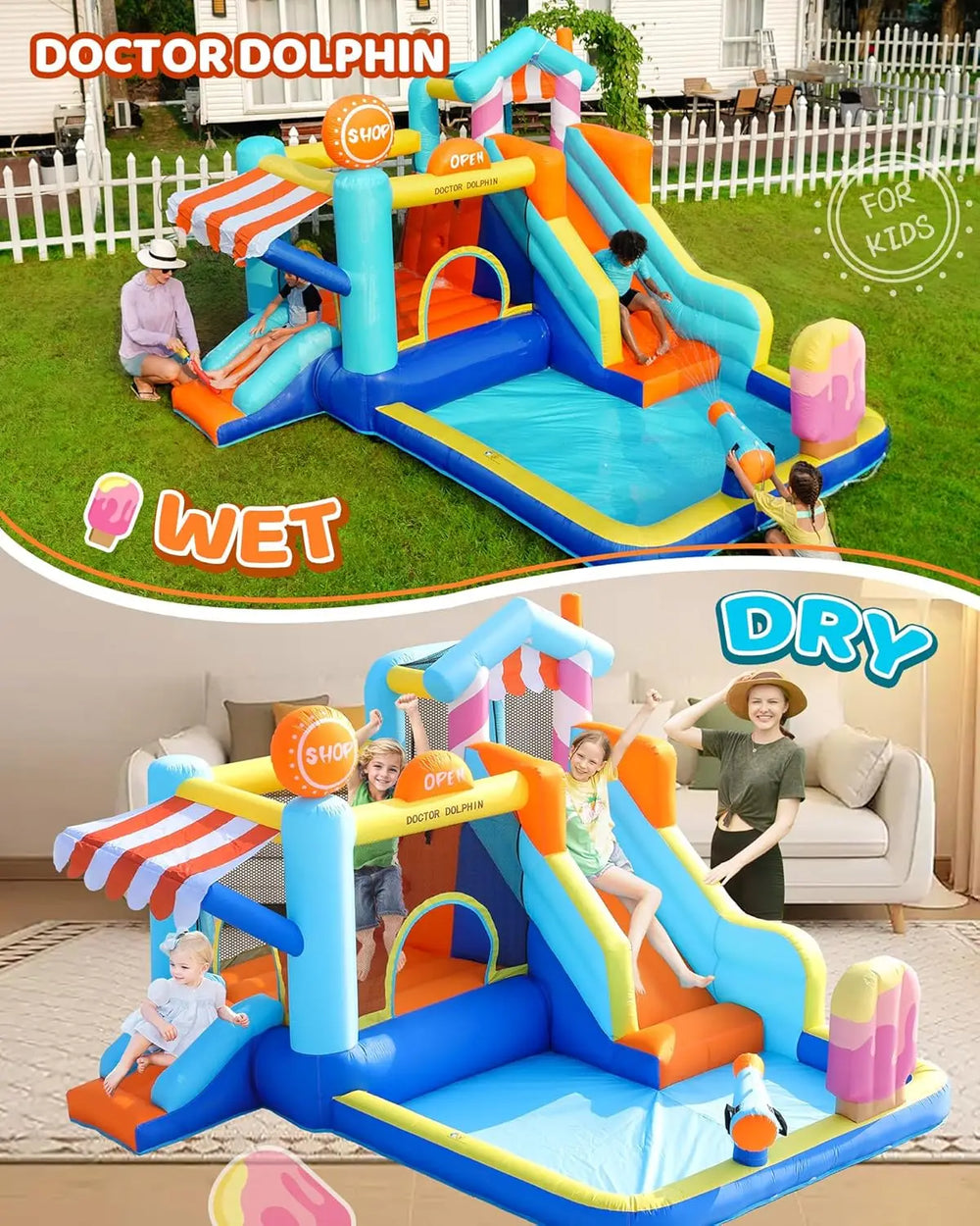 Kids Inflatable Bounce House with Double Slides