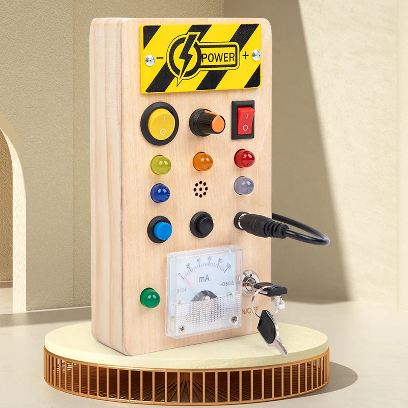 Montessori LED Busy Board – Wooden Sensory Toy for Kids