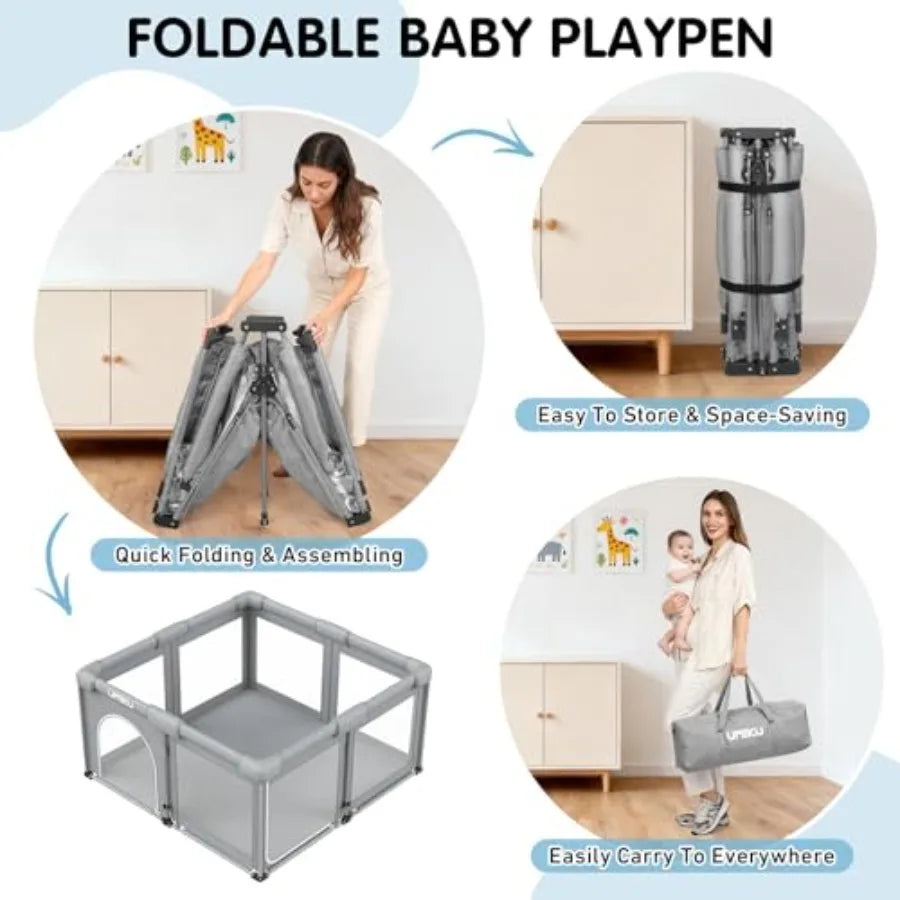 Large Foldable Baby Playpen with Dual Doors