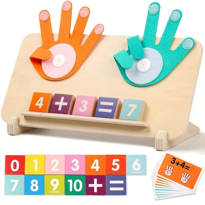 Wooden Arithmetic Learning Board with Number Blocks & Math Cards – For Kids 3+ - Toki Toy Box