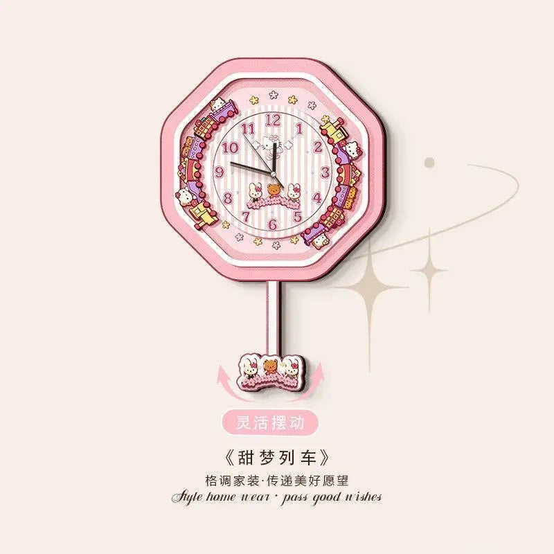Kawaii Dream Train Pendulum Wall Clock for Cute Room Decor