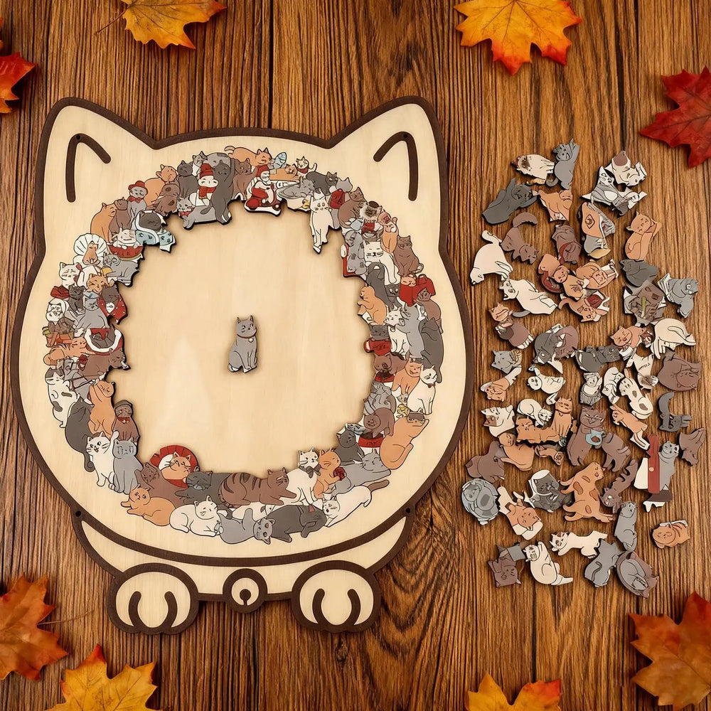 Cat-Shaped Wooden Puzzle – 135-Piece Brain Teaser