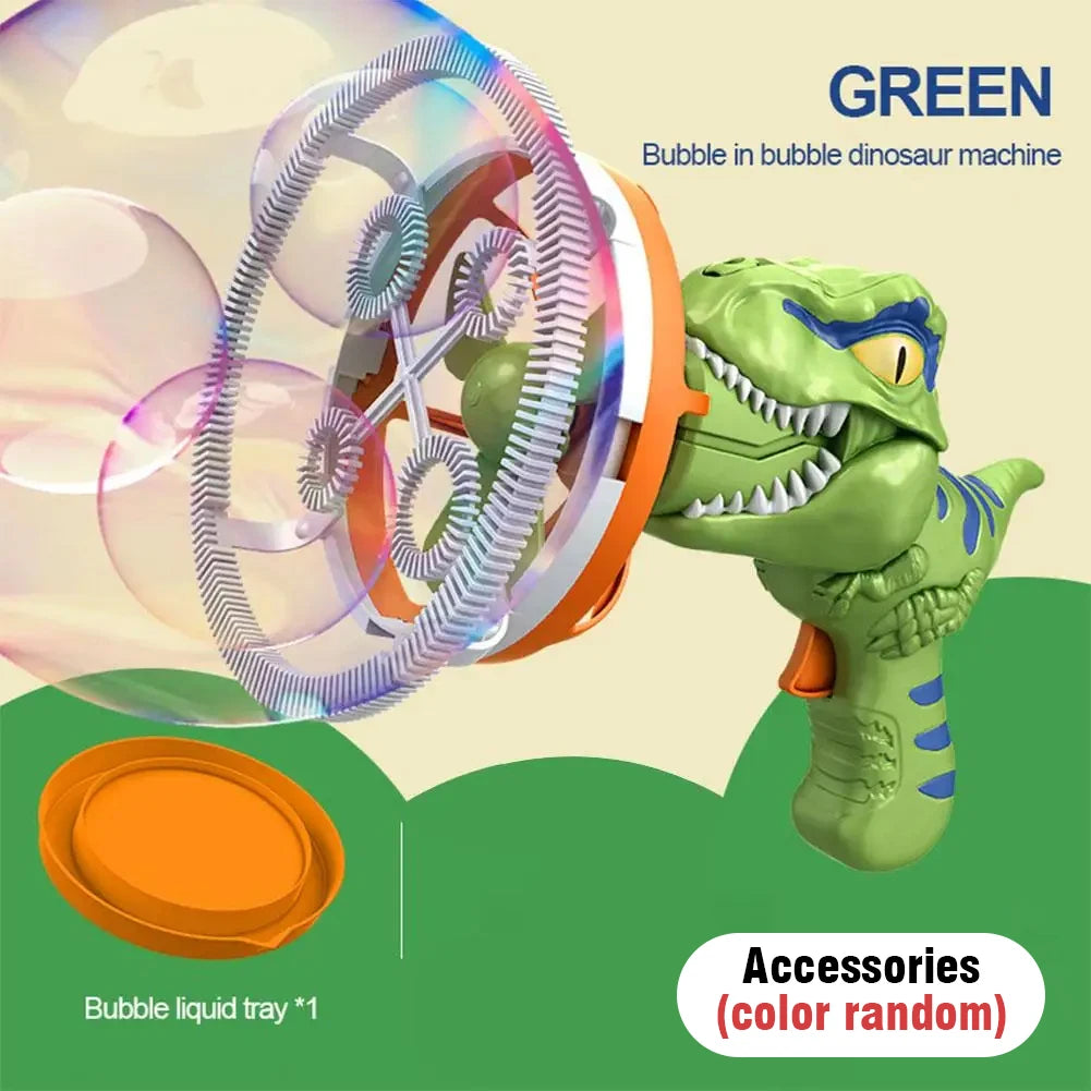Automatic Dinosaur Bubble Gun – Electric Bubble Blower & Handheld Fan for Kids