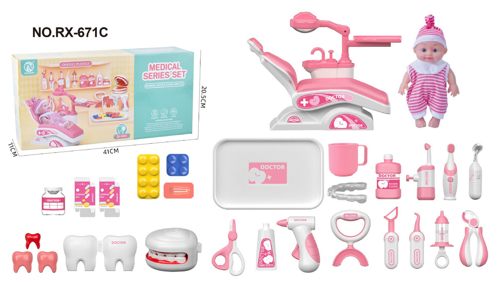 Doctor play set case shown open and closed