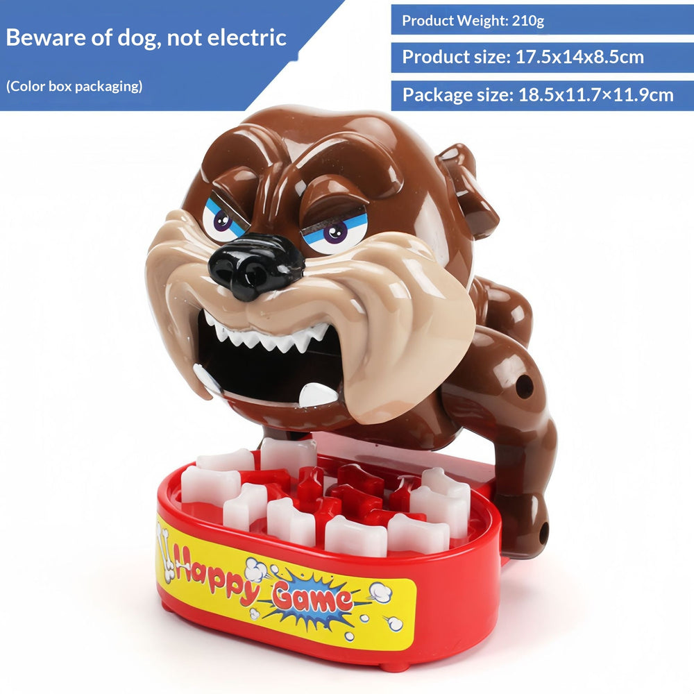 Dog bite finger prank game shown on white background