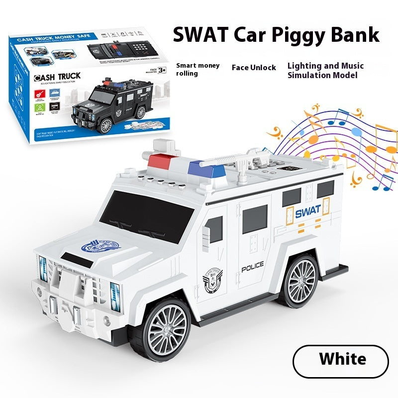 Piggy bank lid opening after face recognition