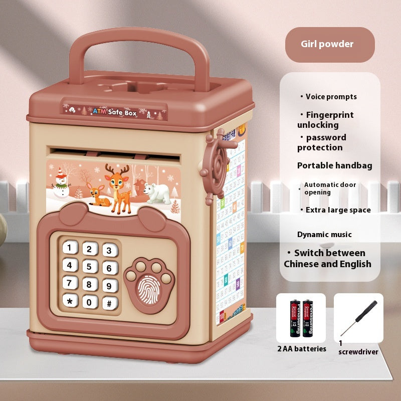 Thumb unlocking the savings bank with the fingerprint reader