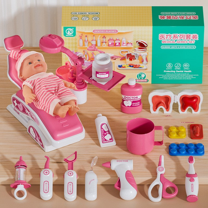 Child playing doctor with the role play set