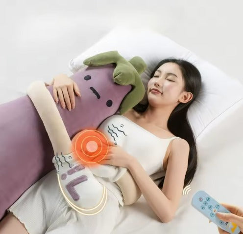 Sir Eggplant plush held in a hand for size reference