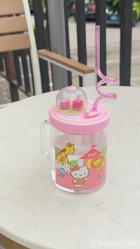 Hello Kitty Rotating Water Cup for Kids – Cute Cartoon Glass with Straw