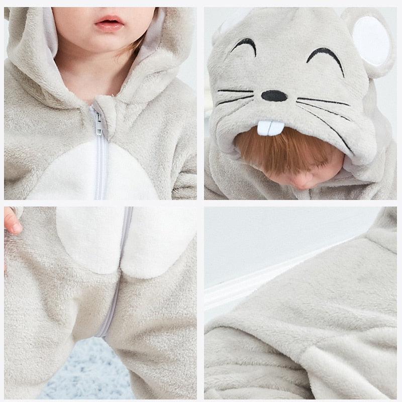 Baby Hooded Cartoon Romper – Cozy Cute Outfit – Side View | Toki Toy Box