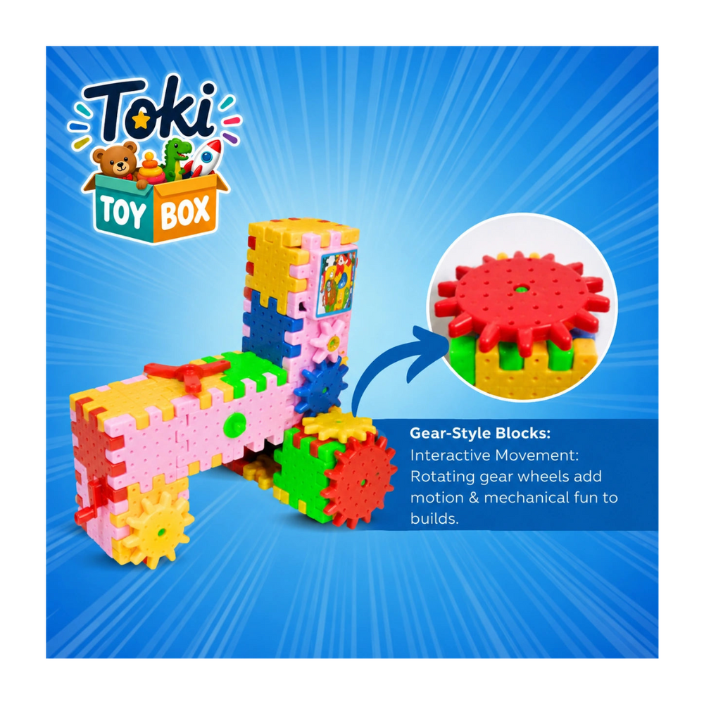 Motorized Gear Building Blocks – 101pc STEM Set - Toki Toy Box